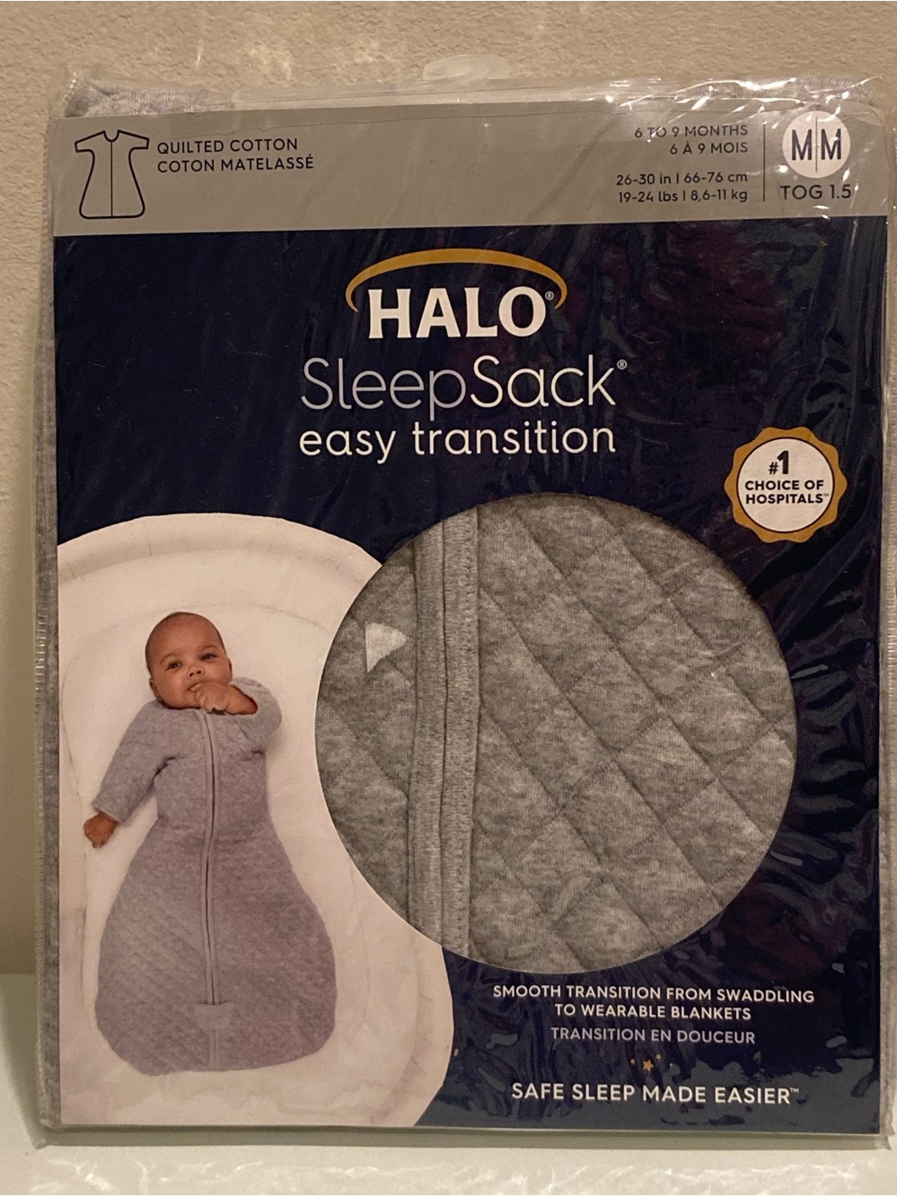 HALO SleepSack Easy Transition Quilted Cotton Baby Sleep Sack - Gray 6-9 months
